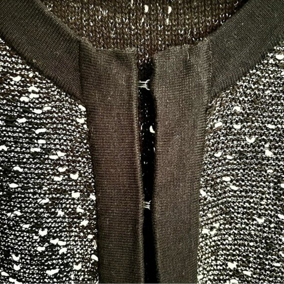 𝅺LIZ Claiborne Marled Open Front Cardigan Sweater Black White Grey Pockets L - Picture 8 of 12